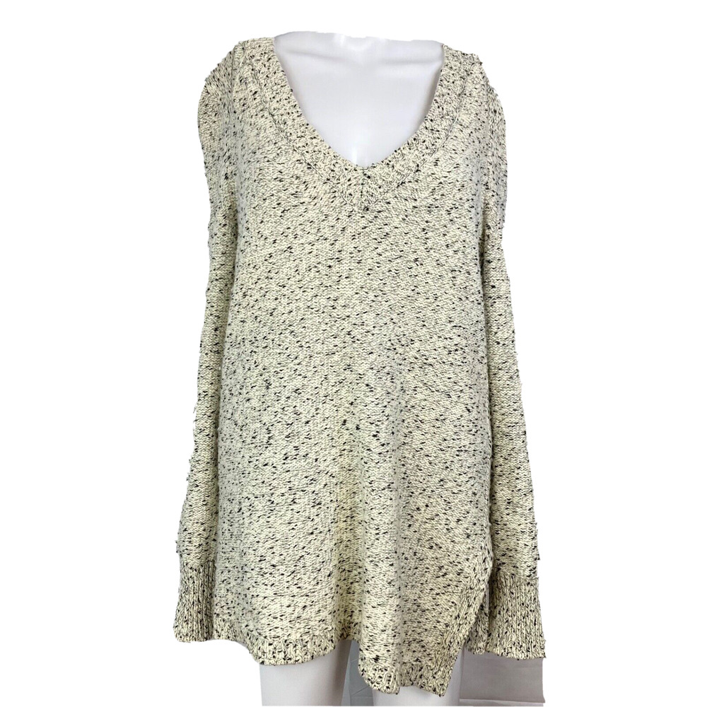 Banana Republic Sweater Womens Sz S Ivory Black V Neck Wool Pullover Split Hem